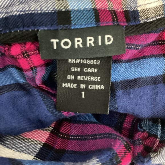Torrid Plaid Button Down Shirt Blue Multicolor Size 1X - Picture 6 of 7